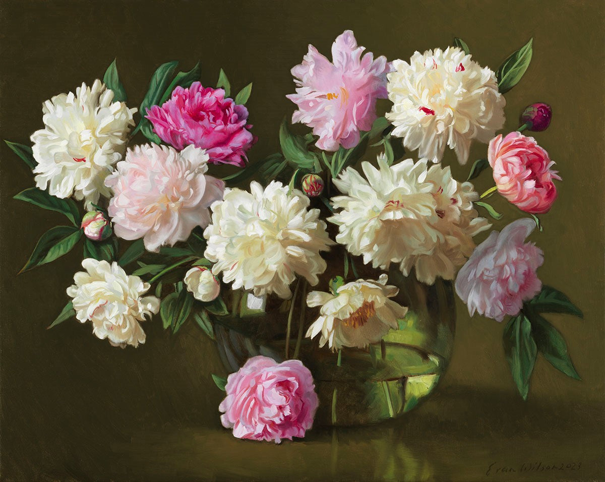 Peonies in a Demijohn by Evan Wilson